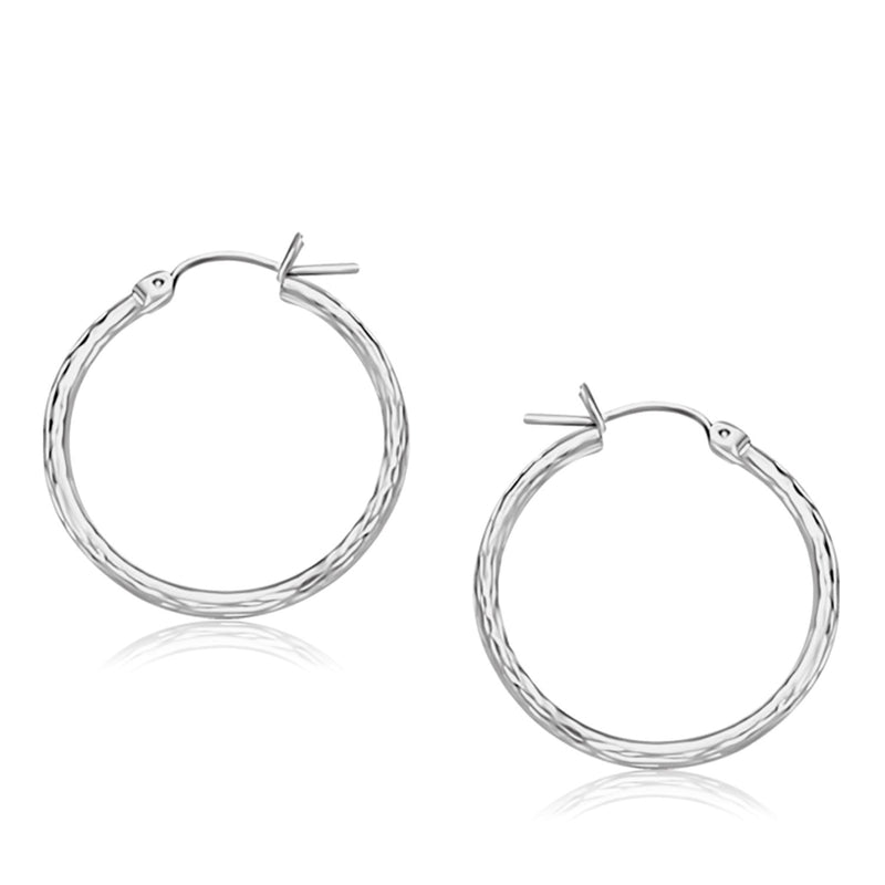 14k White Gold Diamond Cut Hoop Earrings  (2x25mm) - Premium Earrings - Just $250.99! Shop now at Pulse Designer Fashion