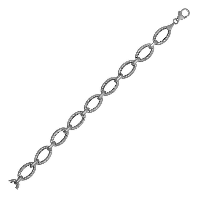 Textured Oval Link Bracelet in 14k White Gold (8.60 mm) - Premium Bracelets - Just $685.99! Shop now at Pulse Designer Fashion