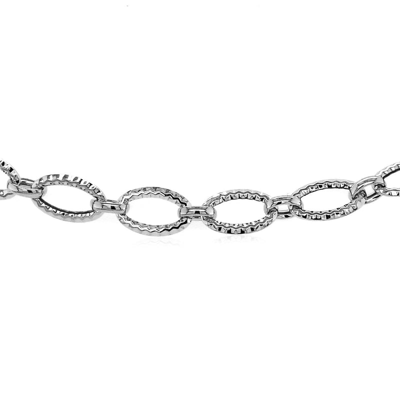 Textured Oval Link Bracelet in 14k White Gold (8.60 mm) - Premium Bracelets - Just $685.99! Shop now at Pulse Designer Fashion