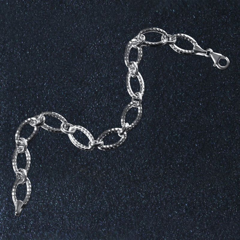 Textured Oval Link Bracelet in 14k White Gold (8.60 mm) - Premium Bracelets - Just $685.99! Shop now at Pulse Designer Fashion