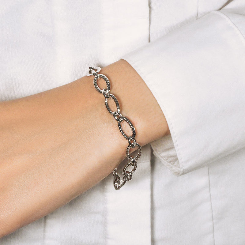 Textured Oval Link Bracelet in 14k White Gold (8.60 mm) - Premium Bracelets - Just $685.99! Shop now at Pulse Designer Fashion