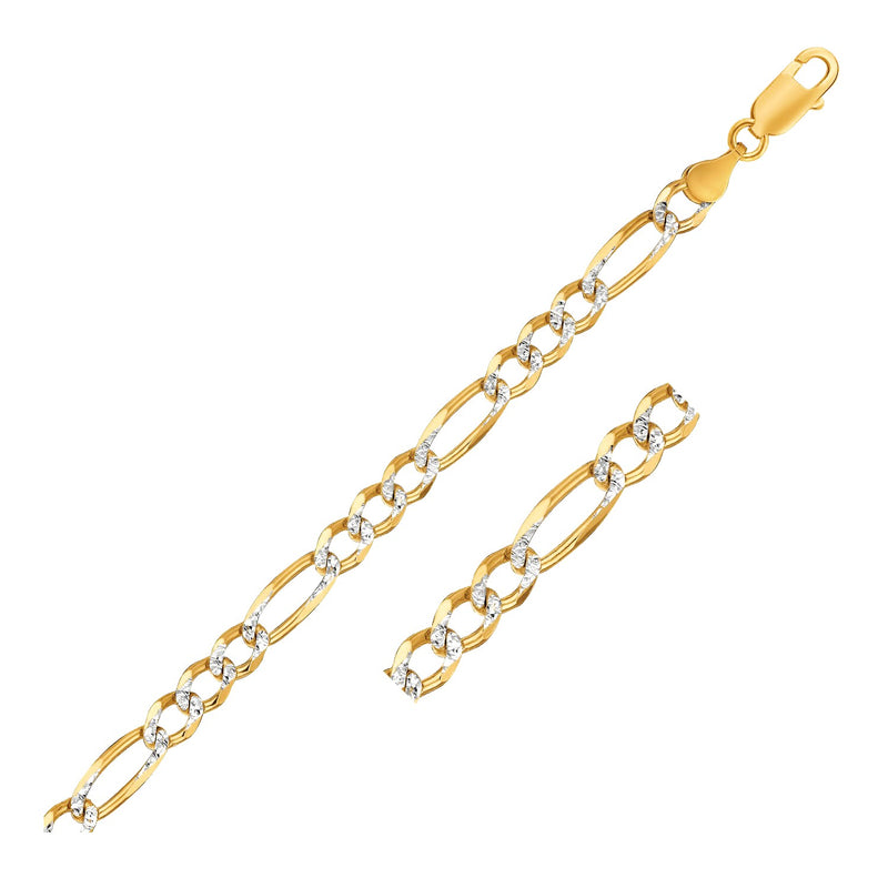 14K Yellow Gold Solid Pave Figaro Chain (7.00 mm) - Premium Chains - Just $6661.99! Shop now at Pulse Designer Fashion