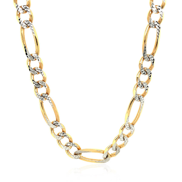 14K Yellow Gold Solid Pave Figaro Chain (7.00 mm) - Premium Chains - Just $6661.99! Shop now at Pulse Designer Fashion