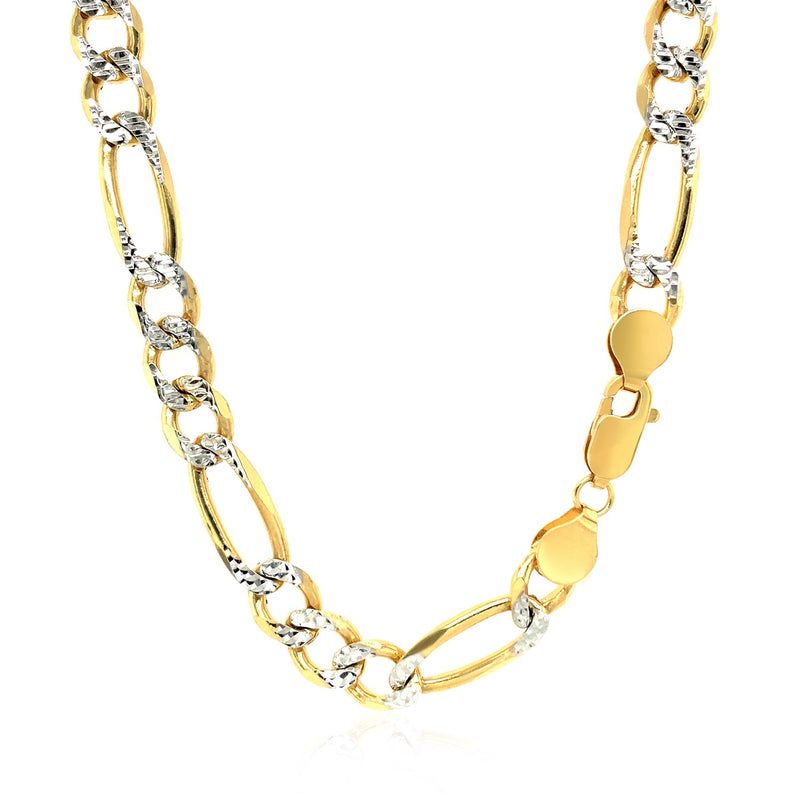 14K Yellow Gold Solid Pave Figaro Chain (7.00 mm) - Premium Chains - Just $6661.99! Shop now at Pulse Designer Fashion