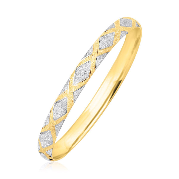 10k Two-Tone Gold Geometric Diamond Motif Bangle (6.00 mm) - Premium Bangles - Just $550.99! Shop now at Pulse Designer Fashion