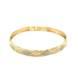 10k Two-Tone Gold Geometric Diamond Motif Bangle (6.00 mm) - Premium Bangles - Just $550.99! Shop now at Pulse Designer Fashion