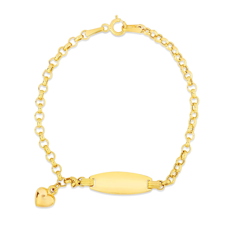 14k Yellow Gold Heart Accented Childrens Cable Chain ID Bracelet (6.35 mm) - Premium Bracelets - Just $336.99! Shop now at Pulse Designer Fashion