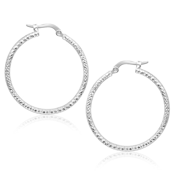 14k White Gold Tube Textured Round Hoop Earrings(1.5x25mm) - Premium Earrings - Just $424.99! Shop now at Pulse Designer Fashion