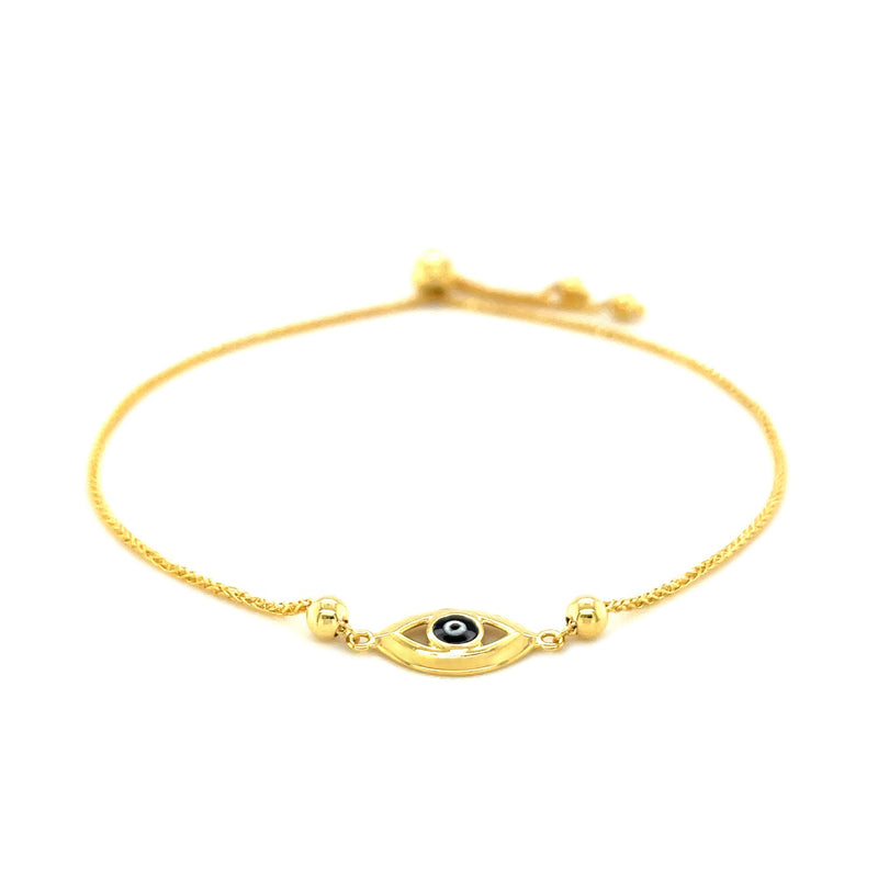 14k Yellow Gold Adjustable Evil Eye Bracelet (1.00 mm) - Premium Bracelets - Just $342.99! Shop now at Pulse Designer Fashion