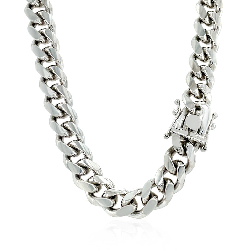 Sterling Silver Rhodium Plated Miami Cuban Chain (8.40 mm) - Premium Chains - Just $854.99! Shop now at Pulse Designer Fashion