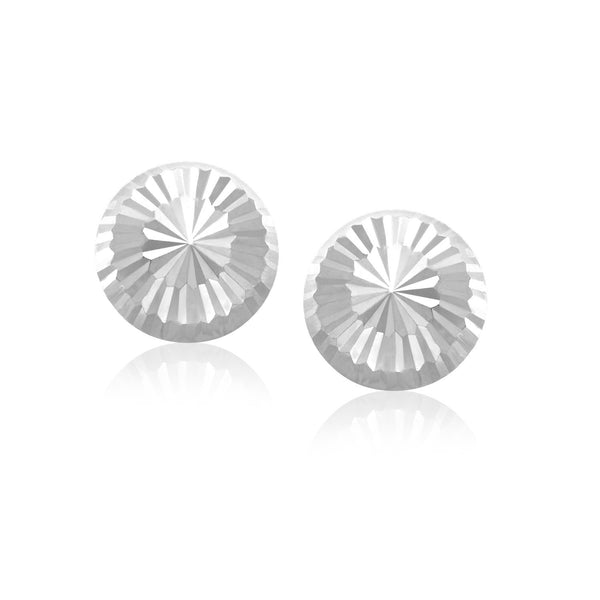 Flat Style Diamond Cut Stud Earrings in 14k White Gold(8mm) - Premium Earrings - Just $174.99! Shop now at Pulse Designer Fashion