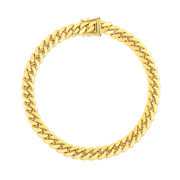 14k Yellow Gold Classic Miami Cuban Solid Bracelet (7.10 mm) - Premium Bracelets - Just $5295.99! Shop now at Pulse Designer Fashion