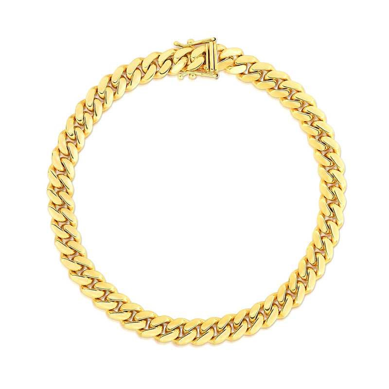 14k Yellow Gold Classic Miami Cuban Solid Bracelet (7.10 mm) - Premium Bracelets - Just $5295.99! Shop now at Pulse Designer Fashion