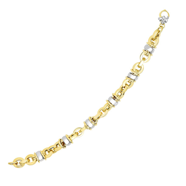 14k Two-Tone Gold Oval Bracelet with Barrel Bead Connectors (9.70 mm) - Premium Bracelets - Just $2377.99! Shop now at Pulse Designer Fashion