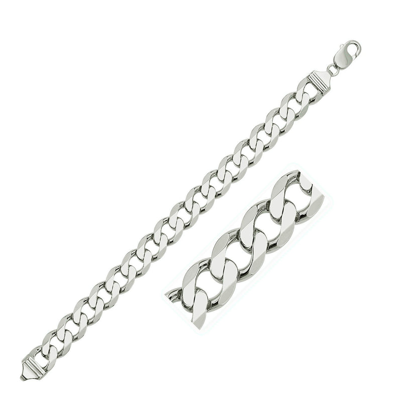 Rhodium Plated Sterling Silver Curb Style Bracelet (11.60 mm) - Premium Bracelets - Just $312.99! Shop now at Pulse Designer Fashion