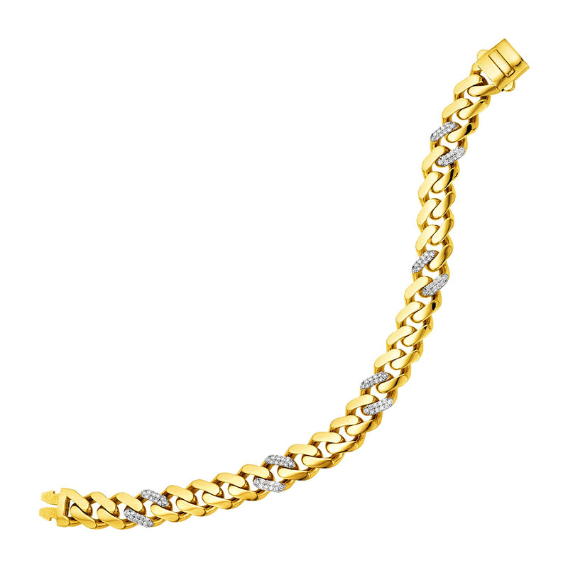 14k Yellow Gold Polished Curb Chain Bracelet with Diamonds (9.50 mm) - Premium Bracelets - Just $3815.99! Shop now at Pulse Designer Fashion