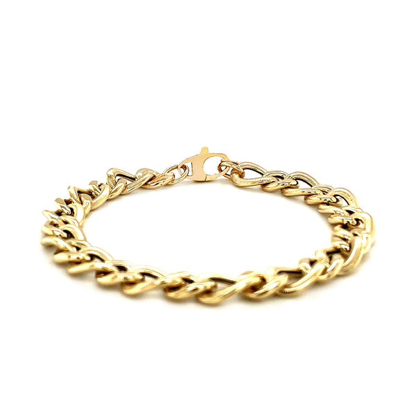 14k Yellow Gold Curb Chain Design with Diamond Cuts Bracelet (8.80 mm) - Premium Bracelets - Just $1037.99! Shop now at Pulse Designer Fashion