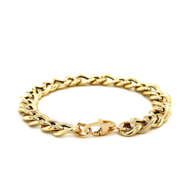 14k Yellow Gold Curb Chain Design with Diamond Cuts Bracelet (8.80 mm) - Premium Bracelets - Just $1037.99! Shop now at Pulse Designer Fashion