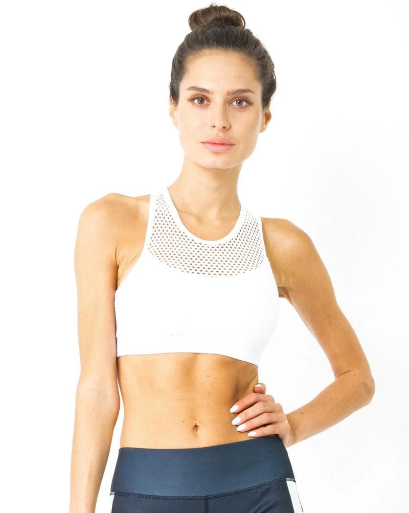 Jaxon Mesh Sports Bra - White - Size Small - Premium Sports Bras - Just $40.50! Shop now at Pulse Designer Fashion