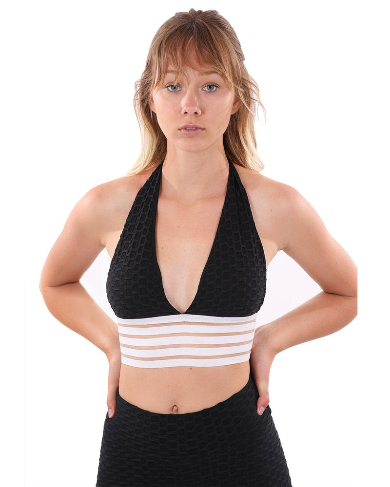 Bentley Halter-Neck Sports Bra - Black  & White - Premium Neck Sports Bra - Just $32.25! Shop now at Pulse Designer Fashion