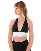 Bentley Halter-Neck Sports Bra - Black  & White - Premium Neck Sports Bra - Just $32.25! Shop now at Pulse Designer Fashion