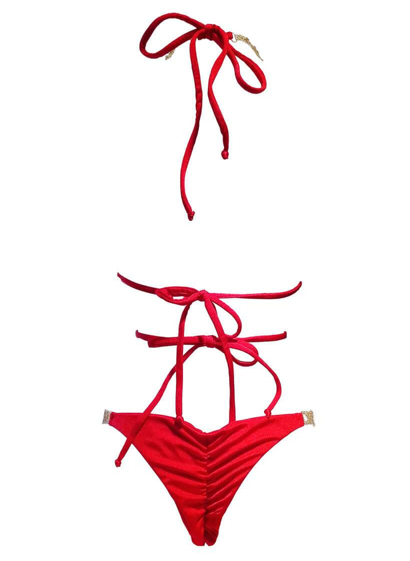 June Strappy Triangle Top & Tango Bottom - Red - Premium swimwear - Just $81.50! Shop now at Pulse Designer Fashion