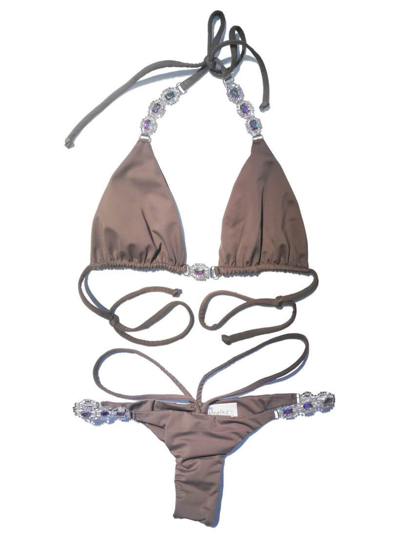 Shanel Triangle Top & Strappy Tango Bottom - Brown - Premium swimwear - Just $145.25! Shop now at Pulse Designer Fashion