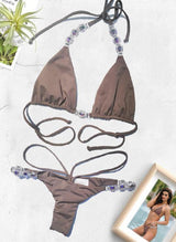 Shanel Triangle Top & Strappy Tango Bottom - Brown - Premium swimwear - Just $145.25! Shop now at Pulse Designer Fashion