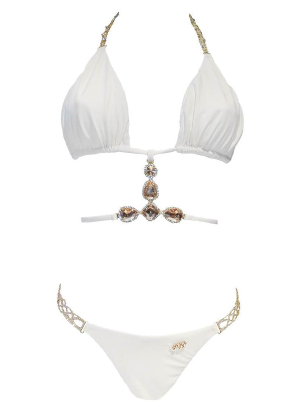 June Strappy Triangle Top & Tango Bottom - White - Premium Swimwear - Just $145.25! Shop now at Pulse Designer Fashion