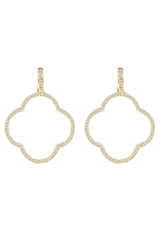 Open Clover Large Drop Earrings White Cz Gold - Premium Earrings - Just $205! Shop now at Pulse Designer Fashion