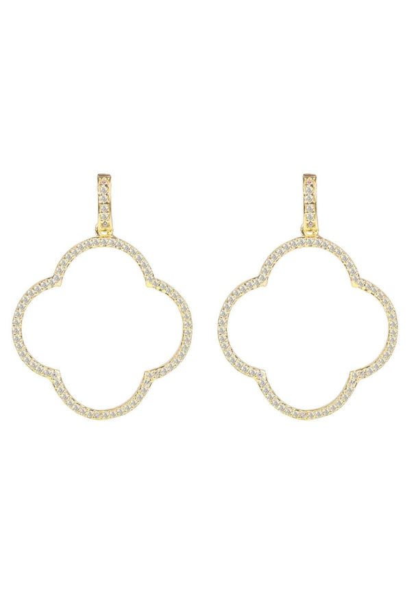 Open Clover Large Drop Earrings White Cz Gold - Premium Earrings - Just $205! Shop now at Pulse Designer Fashion