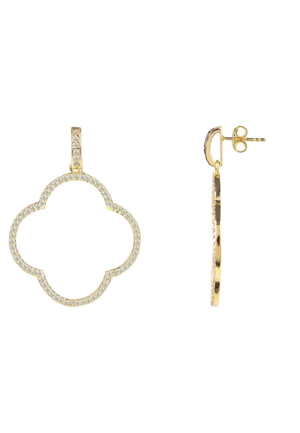 Open Clover Large Drop Earrings White Cz Gold - Premium Earrings - Just $205! Shop now at Pulse Designer Fashion