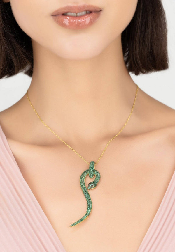 Anaconda Snake Pendant Necklace Gold Emerald - Premium Necklaces - Just $285! Shop now at Pulse Designer Fashion