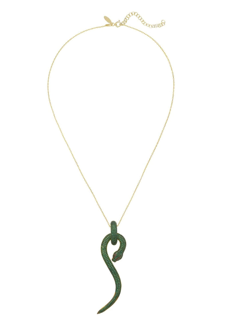 Anaconda Snake Pendant Necklace Gold Emerald - Premium Necklaces - Just $285! Shop now at Pulse Designer Fashion