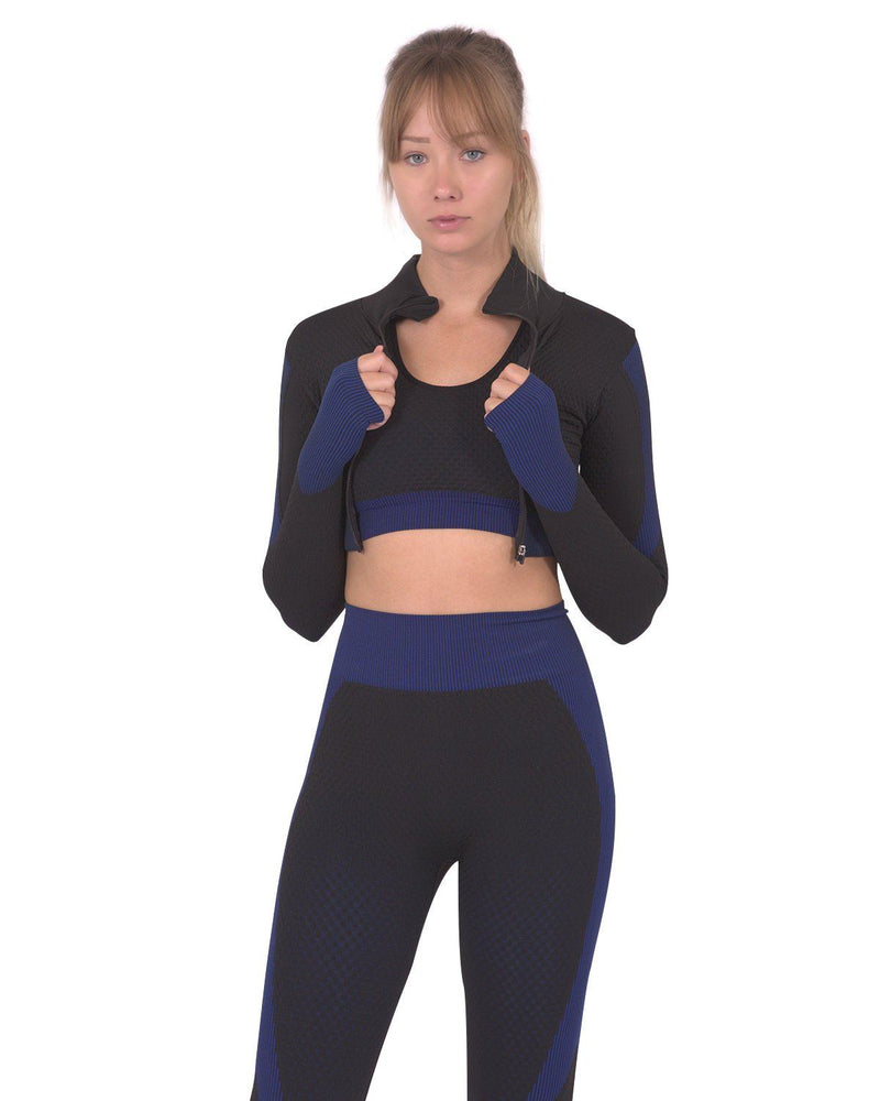 Trois Seamless Sports Jacket - Black With Navy - Premium Seamless Sports Jacket - Just $57.75! Shop now at Pulse Designer Fashion