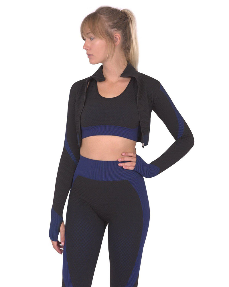 Trois Seamless Sports Jacket - Black With Navy - Premium Seamless Sports Jacket - Just $57.75! Shop now at Pulse Designer Fashion