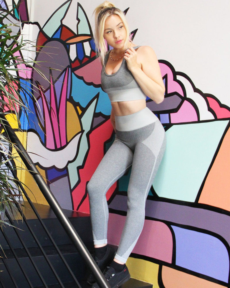 Isalda Seamless Leggings & Sports Bra Set - Grey - Premium Seamless Leggings & Sports Bra Set - Just $99.50! Shop now at Pulse Designer Fashion