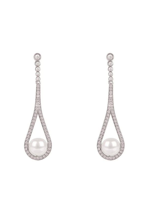 Cradled Pearl Drop Earrings Silver - Premium Earrings - Just $265! Shop now at Pulse Designer Fashion