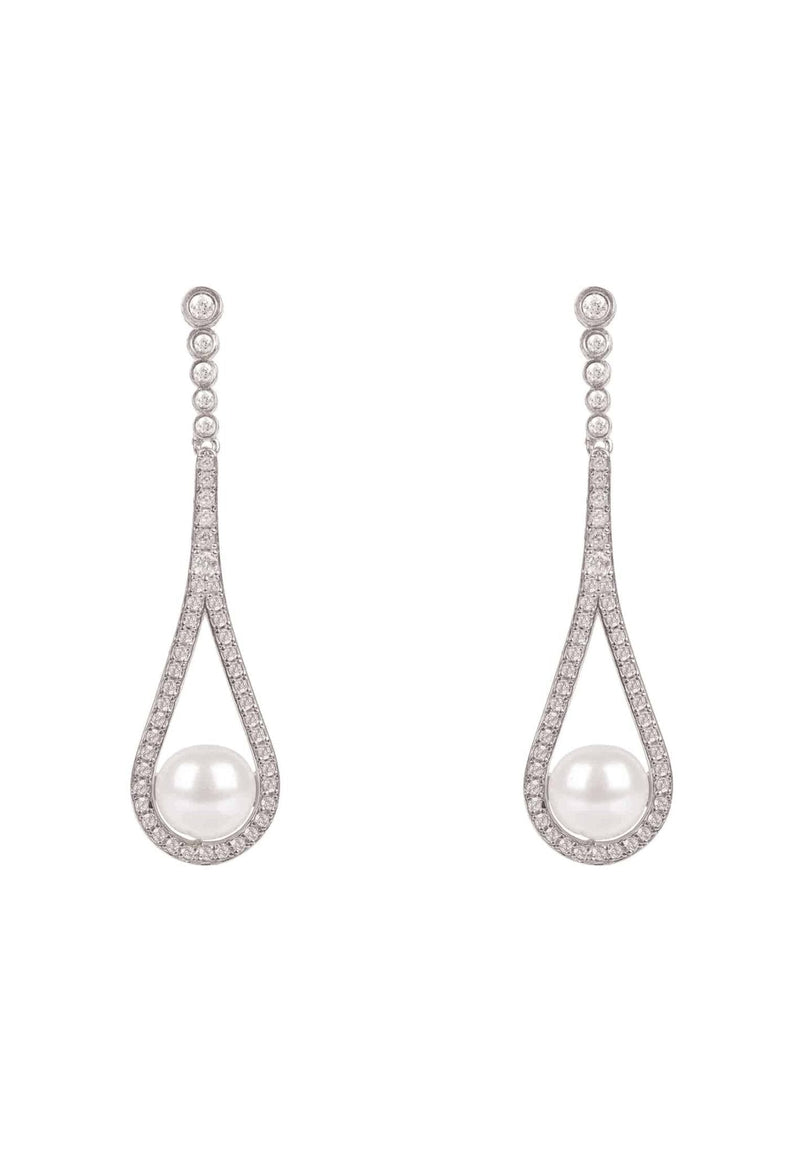 Cradled Pearl Drop Earrings Silver - Premium Earrings - Just $265! Shop now at Pulse Designer Fashion