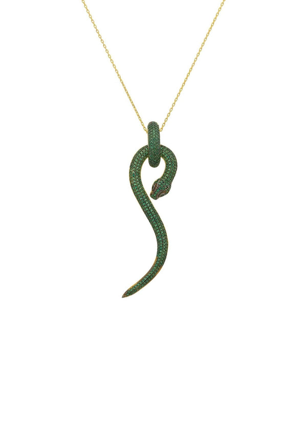 Anaconda Snake Pendant Necklace Gold Emerald - Premium Necklaces - Just $285! Shop now at Pulse Designer Fashion