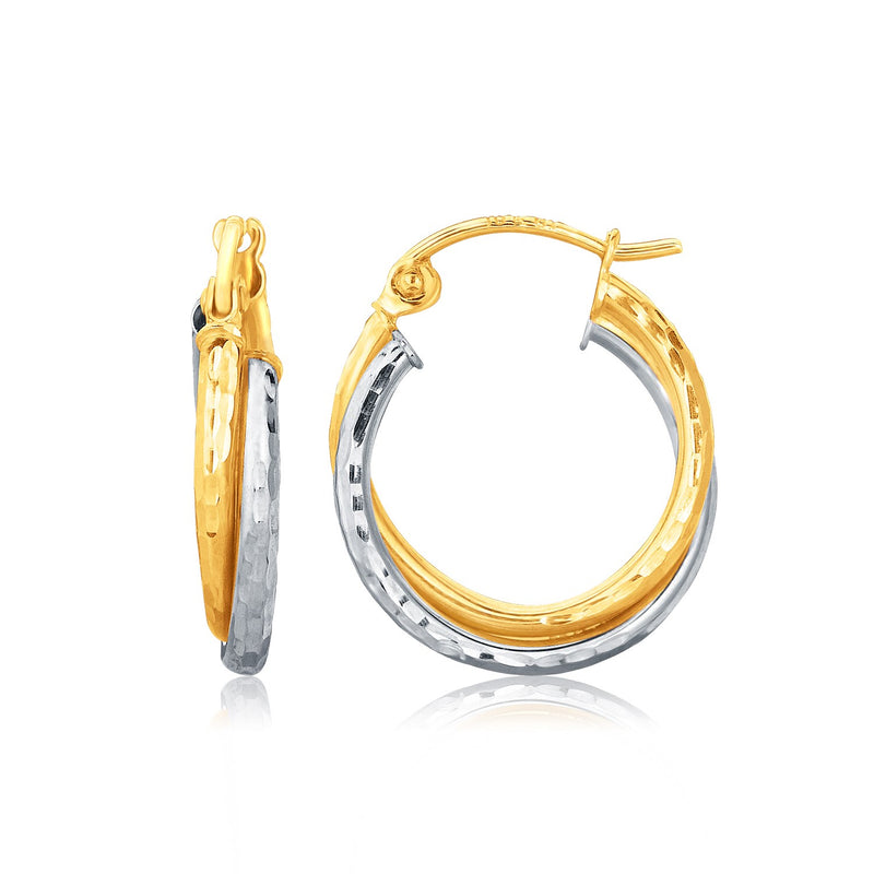 14k Two-Tone Gold Interlaced Hoop Earrings with Hammered Texture - Premium Earrings - Just $229.99! Shop now at Pulse Designer Fashion