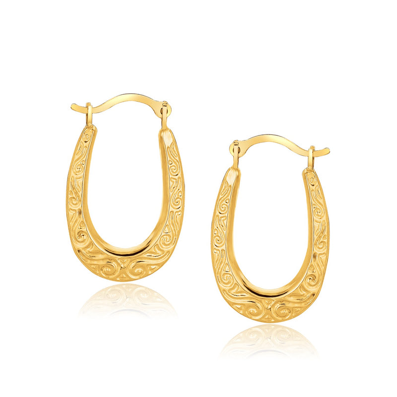 10k Yellow Gold Fancy Oval Hoop Earrings - Premium Earrings - Just $96.99! Shop now at Pulse Designer Fashion