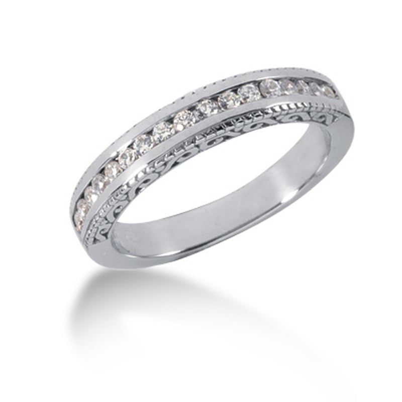 14k White Gold Vintage Style Engraved Diamond Channel Set Wedding Ring Band - Premium Rings - Just $1588.99! Shop now at Pulse Designer Fashion