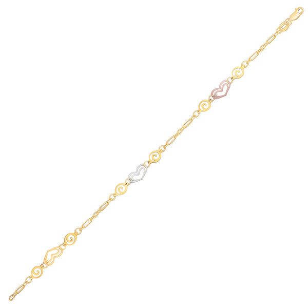 14k Tri-Color Gold Anklet with Multi Color Heart Stations - Premium Anklets - Just $525.99! Shop now at Pulse Designer Fashion