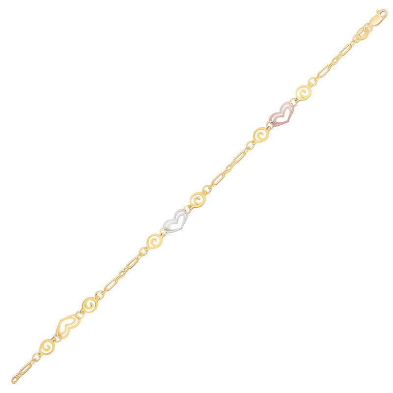 14k Tri-Color Gold Anklet with Multi Color Heart Stations - Premium Anklets - Just $525.99! Shop now at Pulse Designer Fashion