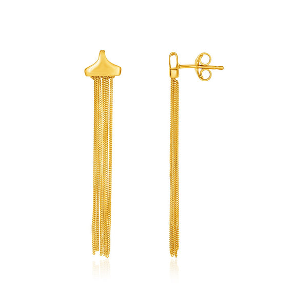 14k Yellow Gold Multi-Strand Drop Curb Chain Post Earrings - Premium Earrings - Just $664.99! Shop now at Pulse Designer Fashion