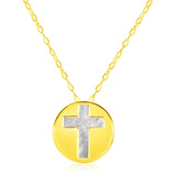 14k Yellow Gold Necklace with Cross Symbol in Mother of Pearl - Premium Necklaces - Just $468.99! Shop now at Pulse Designer Fashion