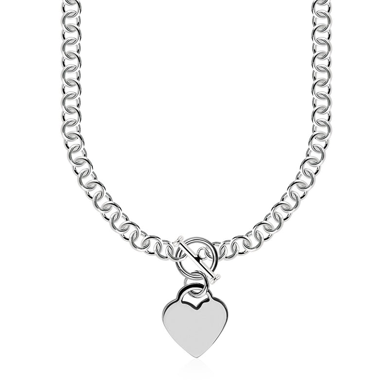 Sterling Silver Rolo Chain  with a Heart Toggle Charm and Rhodium Plating - Premium Necklaces - Just $447.99! Shop now at Pulse Designer Fashion