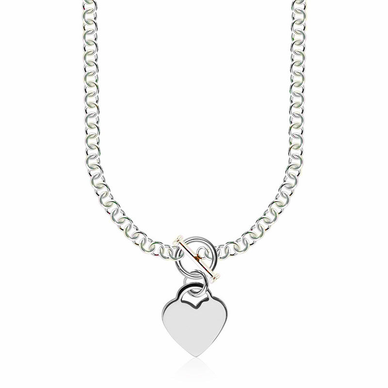 Sterling Silver Rhodium Plated Rolo Chain Necklace with a Heart Toggle Charm - Premium Necklaces - Just $247.99! Shop now at Pulse Designer Fashion