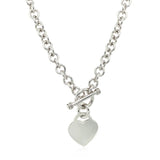 Sterling Silver Rhodium Plated Rolo Chain Necklace with a Heart Toggle Charm - Premium Necklaces - Just $247.99! Shop now at Pulse Designer Fashion